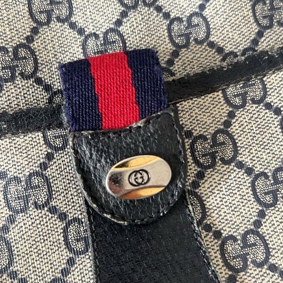 Authentic Vintage GUCCI Ophidia Navy Monogram Canvas Leather Crossbody Bag - Picture 3 of 16